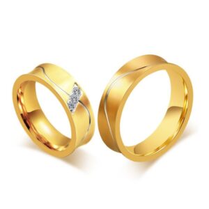 18 Kt   Yellow Gold CZ His & Her Wedding Couple Frost Band Rings 2 Pcs