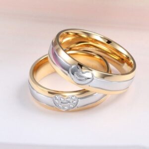 14 Kt   Yellow & White Gold CZ His & Her Couple Wedding Bands 2 Pcs