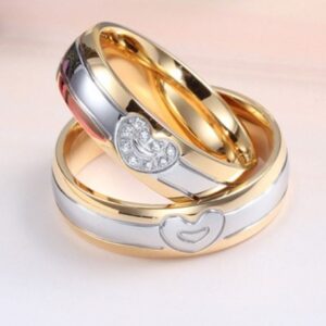 14 Kt   Yellow & White Gold CZ His & Her Couple Wedding Bands 2 Pcs