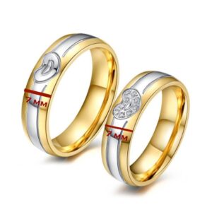 14 Kt   Yellow & White Gold CZ His & Her Couple Wedding Bands 2 Pcs