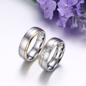 14 Kt   White Gold CZ Stone His & Her Wedding Couple Bands 2 Pcs Rings