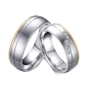 14 Kt   White Gold CZ Stone His & Her Wedding Couple Bands 2 Pcs Rings