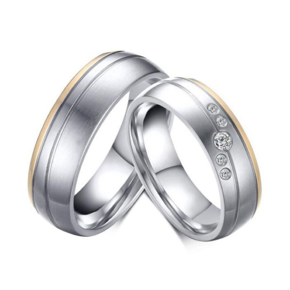 14 Kt   White Gold CZ Stone His & Her Wedding Couple Bands 2 Pcs Rings