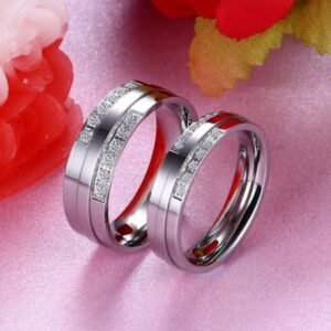14 Kt   White Gold CZ Stone His & Her Wedding Couple Bands 2 Pcs Rings