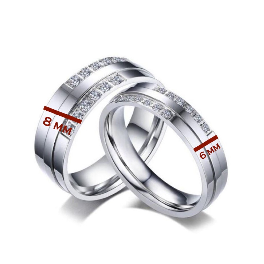 14 Kt White Gold CZ Stone His & Her Wedding Couple Bands 2 Pcs Rings - Image 2