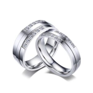14 Kt   White Gold CZ Stone His & Her Wedding Couple Bands 2 Pcs Rings