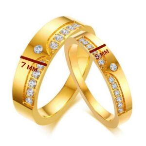 18 Kt   Yellow Gold CZ Stones His & Her Wedding Couple Band Rings 2 Pc