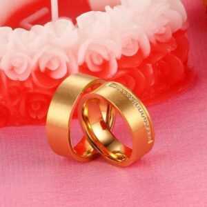 18 Kt   Yellow Gold CZ His & Her Wedding Couple Frost Band Rings 2 Pcs