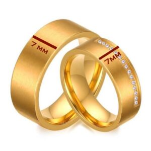 18 Kt   Yellow Gold CZ His & Her Wedding Couple Frost Band Rings 2 Pcs