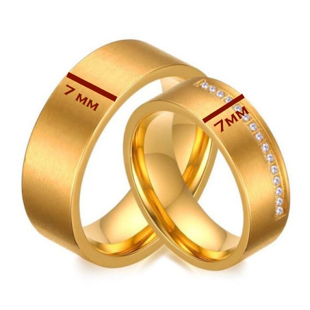 18 Kt Yellow Gold CZ His & Her Wedding Couple Frost Band Rings 2 Pcs - Image 2
