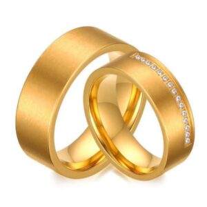 18 Kt   Yellow Gold CZ His & Her Wedding Couple Frost Band Rings 2 Pcs