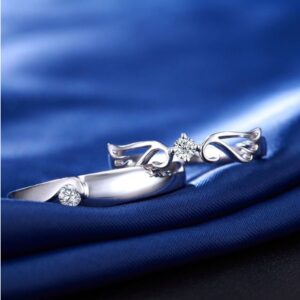 14 Kt  White Gold CZ Stones Wings His & Her Wedding Couple Bands 2 Pcs