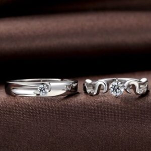 14 Kt  White Gold CZ Stones Wings His & Her Wedding Couple Bands 2 Pcs