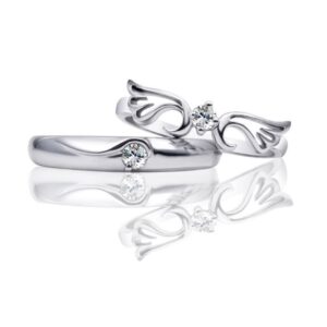 14 Kt  White Gold CZ Stones Wings His & Her Wedding Couple Bands 2 Pcs