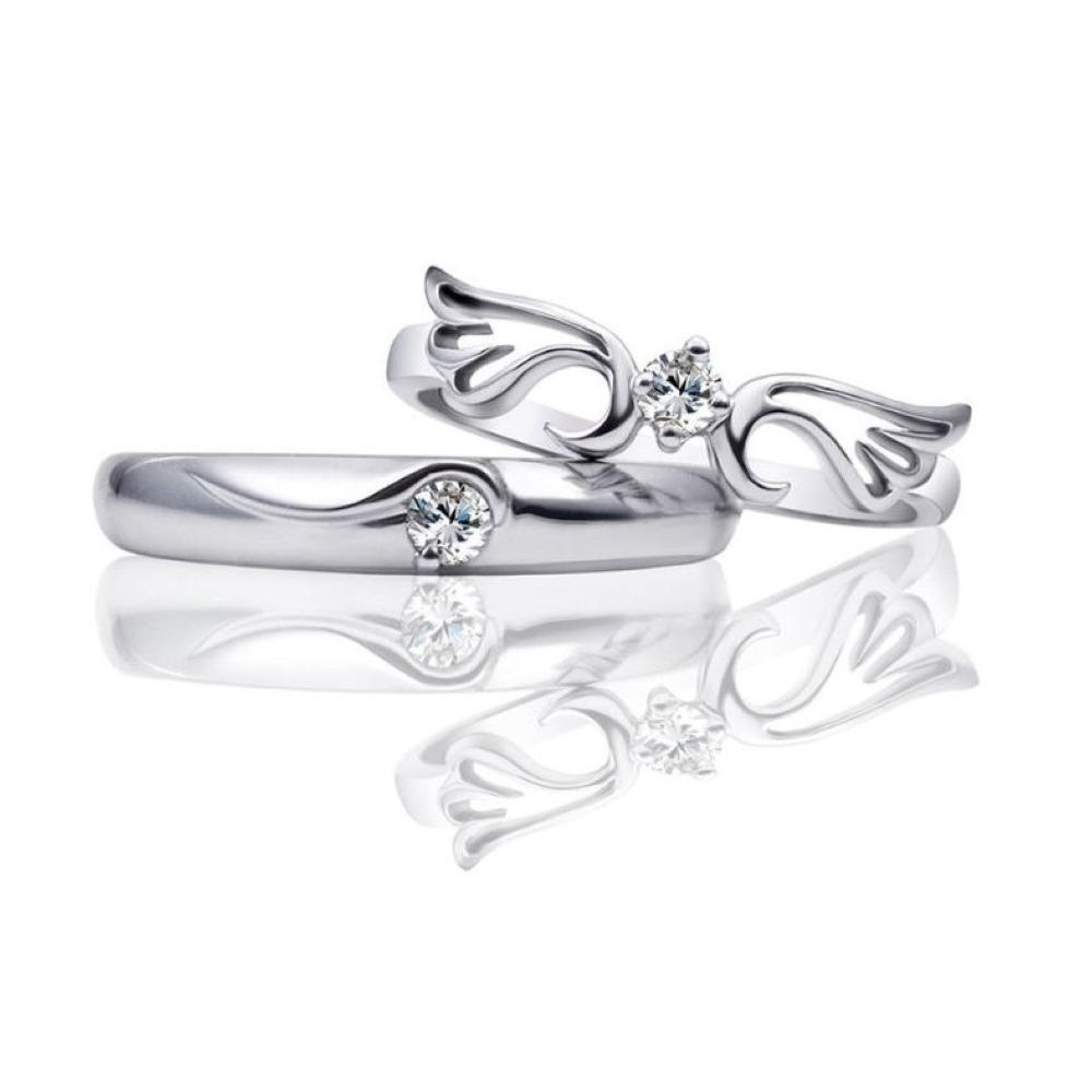 14 Kt  White Gold CZ Stones Wings His & Her Wedding Couple Bands 2 Pcs