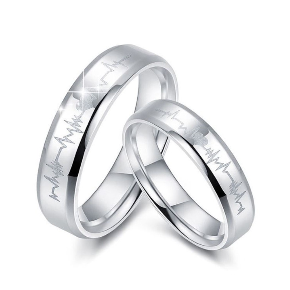 14K White Gold His Her Heart Beat Couple Promise Wedding 2 Pc Band Set - Image 4