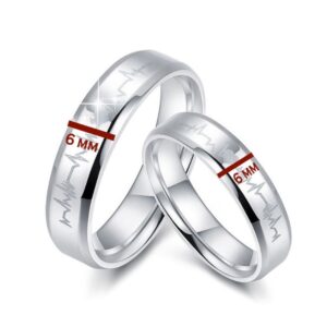 14K White Gold His Her Heart Beat Couple Promise Wedding 2 Pc Band Set