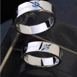 14 Kt   White Gold Blue Sapphire His & Her Wedding Couple Bands 2 Pcs