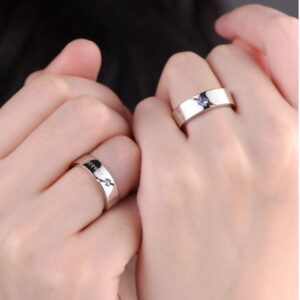 14 Kt   White Gold Blue Sapphire His & Her Wedding Couple Bands 2 Pcs