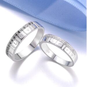 14 Kt  White Gold CZ & Onyx His & Her Wedding Couple Bands 2 Pcs Rings