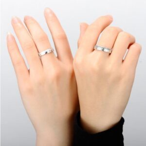 14 Kt  White Gold CZ & Onyx His & Her Wedding Couple Bands 2 Pcs Rings