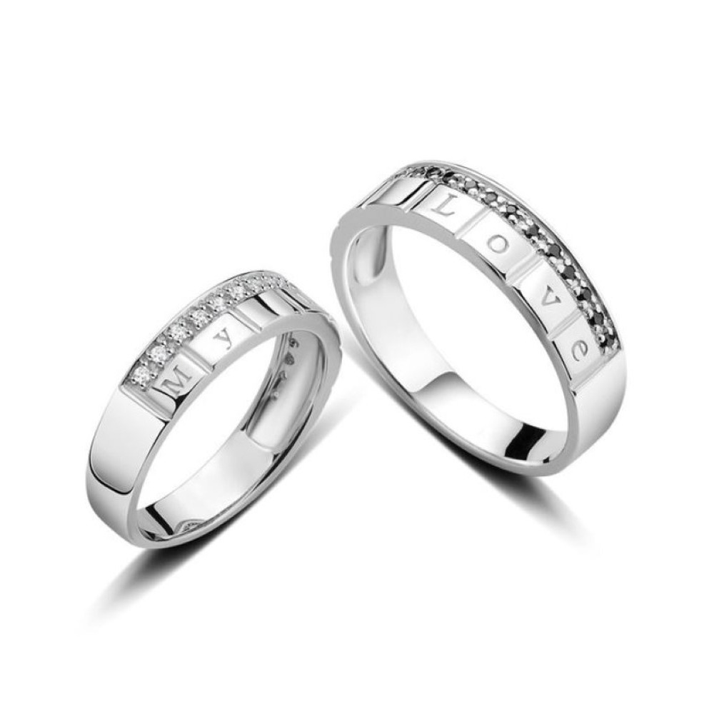 14 Kt  White Gold CZ & Onyx His & Her Wedding Couple Bands 2 Pcs Rings