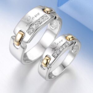 14 Kt  Yellow & White Gold CZ His & Her Couple Wedding Bands 2 Pc Ring