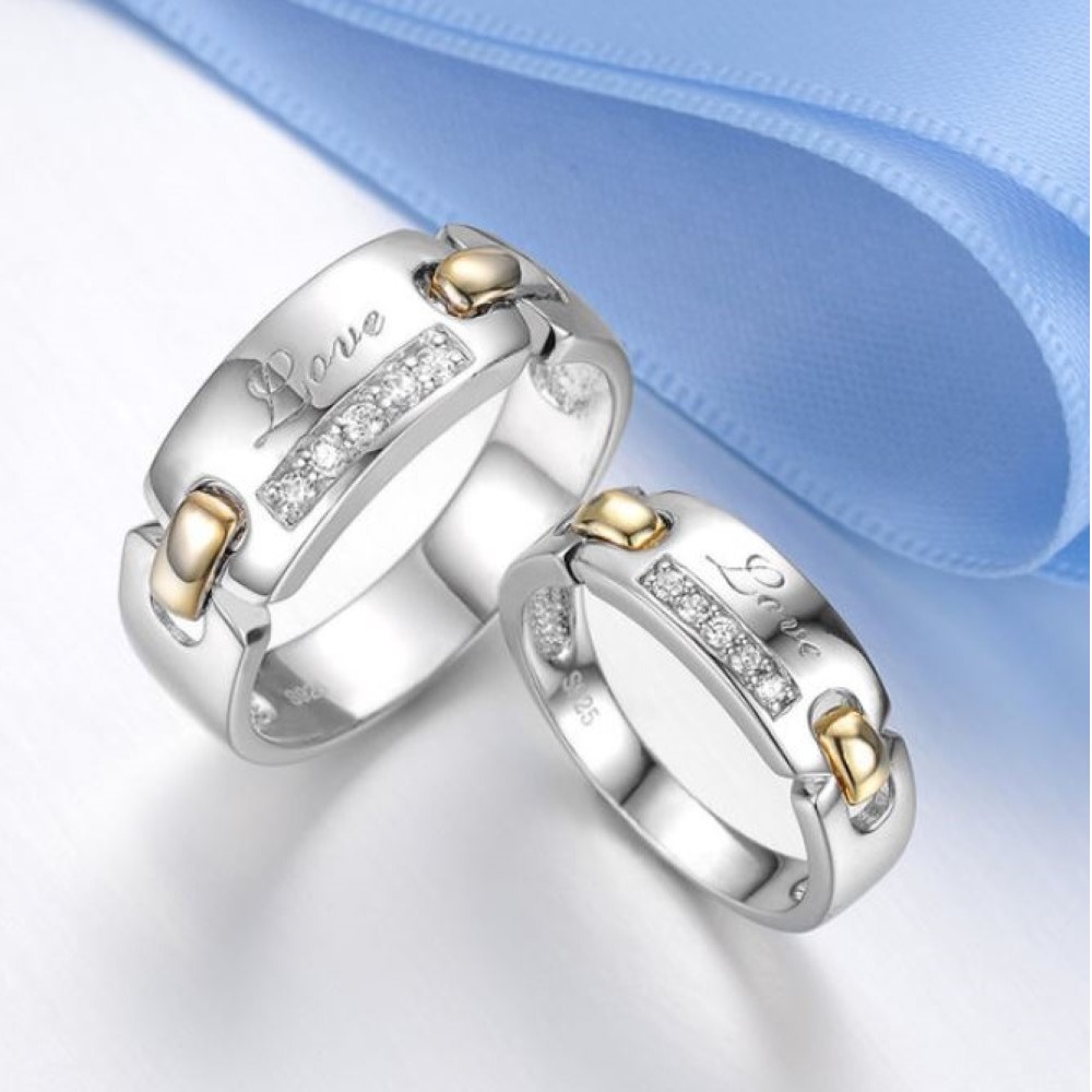 14 Kt  Yellow & White Gold CZ His & Her Couple Wedding Bands 2 Pc Ring