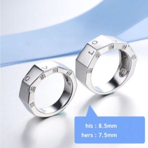 14 Kt   White Gold CZ LOVE His & Her Wedding Couple Bands 2 Pcs Rings