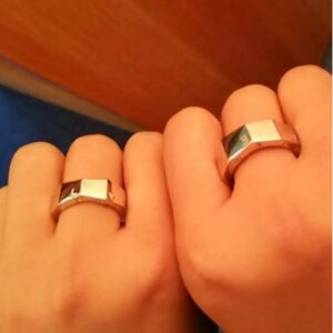 14 Kt   White Gold CZ LOVE His & Her Wedding Couple Bands 2 Pcs Rings