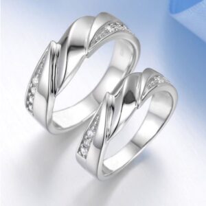 14 Kt  White Gold CZ Promise His & Her Wedding Couple Bands 2 Pc Rings