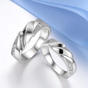 14 Kt  White Gold CZ Promise His & Her Wedding Couple Bands 2 Pc Rings