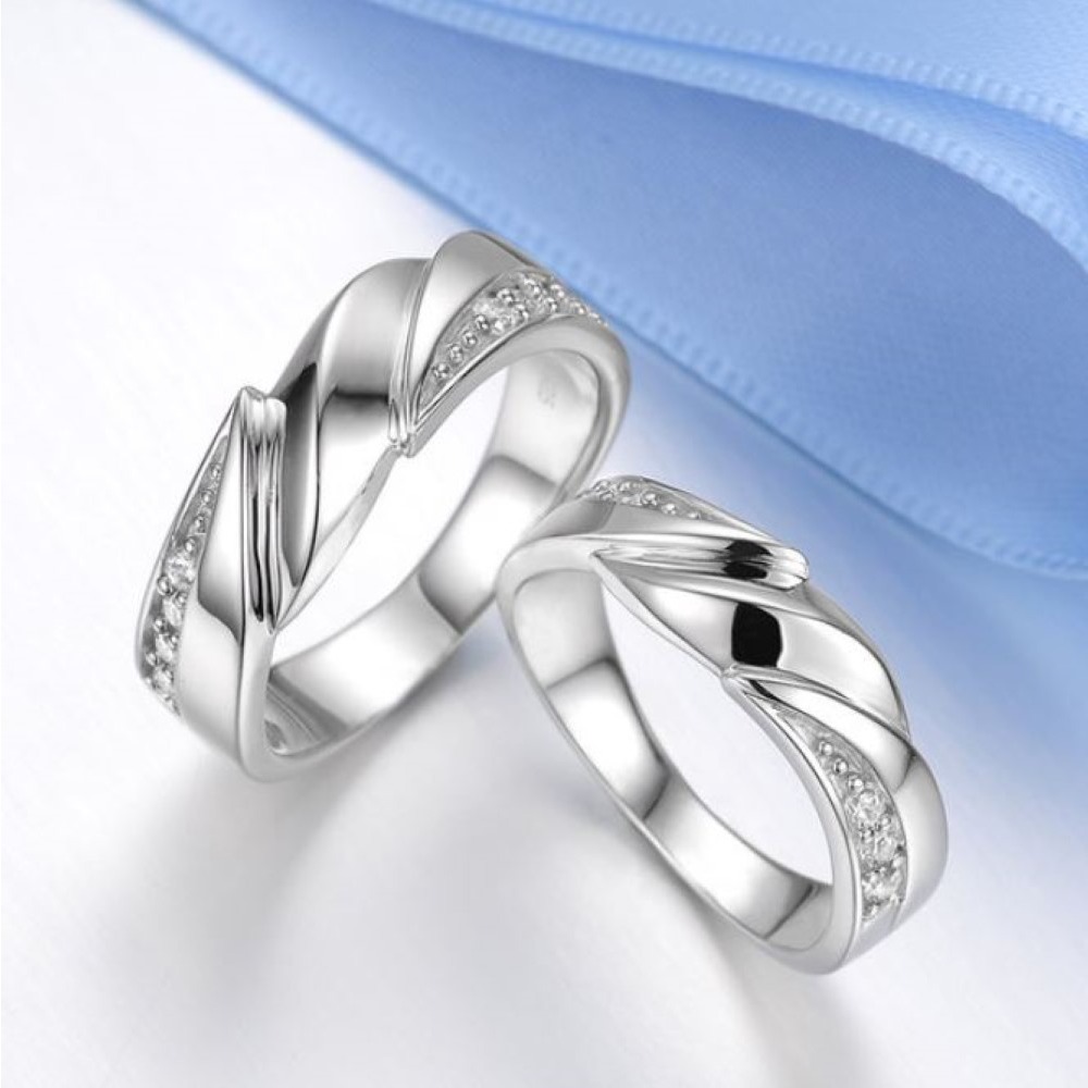 14 Kt  White Gold CZ Promise His & Her Wedding Couple Bands 2 Pc Rings