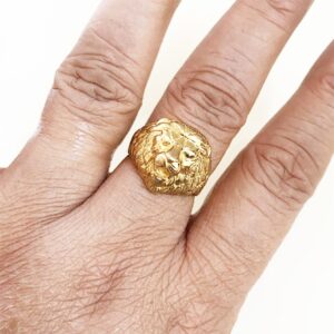 Fine Jewelry 18 Kt  Solid Yellow Gold Lion Face Men'S Ring Size 9-12