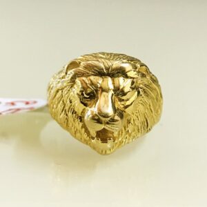 Fine Jewelry 18 Kt  Solid Yellow Gold Lion Face Men'S Ring Size 9-12