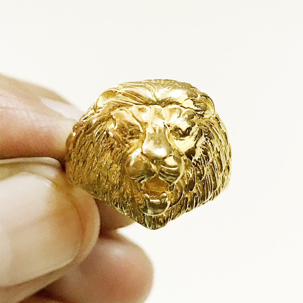Fine Jewelry 18 Kt  Solid Yellow Gold Lion Face Men'S Ring Size 9-12