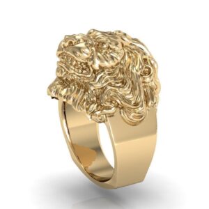 Fine Jewelry 18 Kt  Solid Yellow Gold Lion Head Men'S Ring Size 8-12