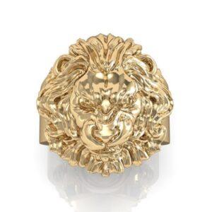 Fine Jewelry 18 Kt  Solid Yellow Gold Lion Head Men'S Ring Size 8-12