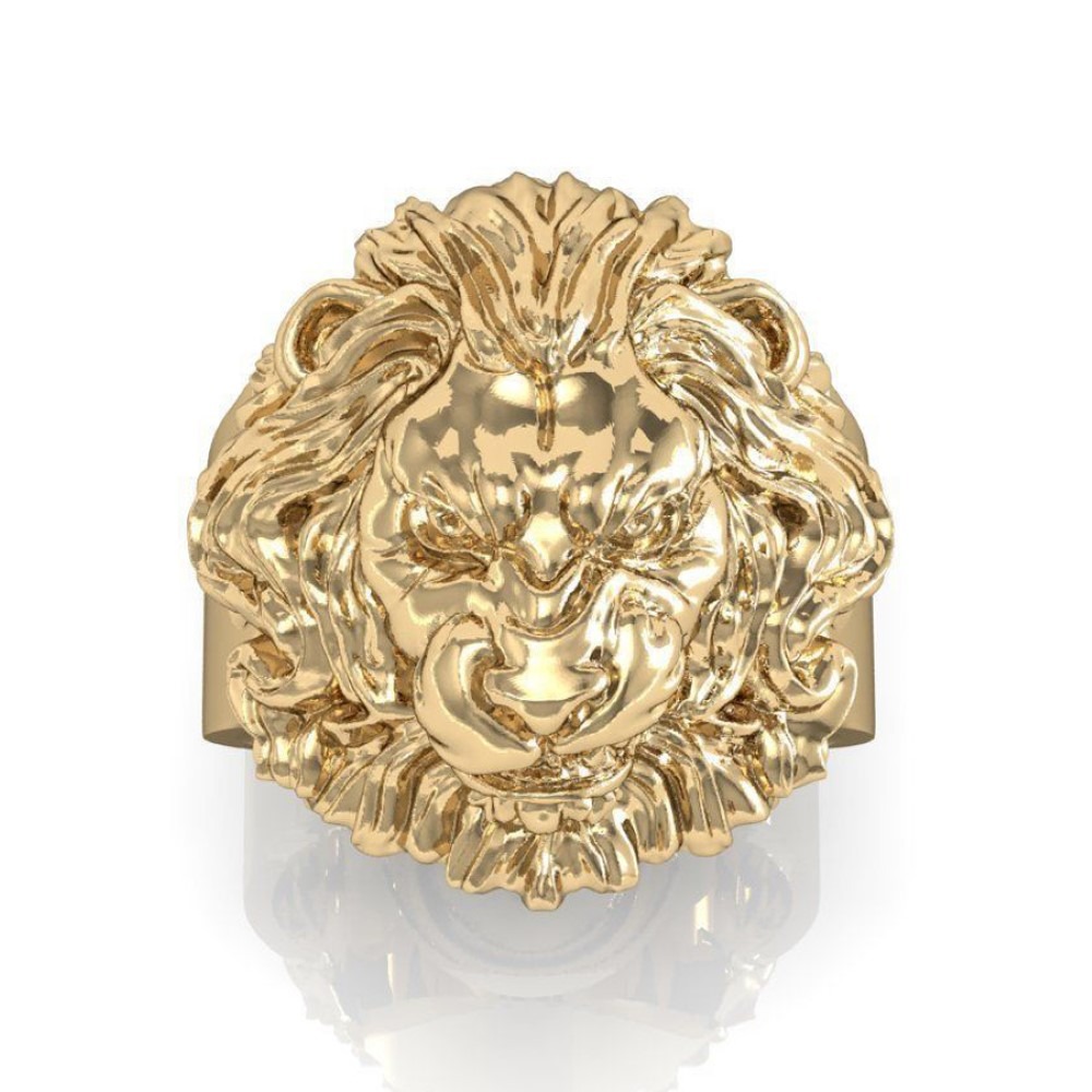 Fine Jewelry 18 Kt Solid Yellow Gold Lion Head Men'S Ring Size 8-12 - Image 2