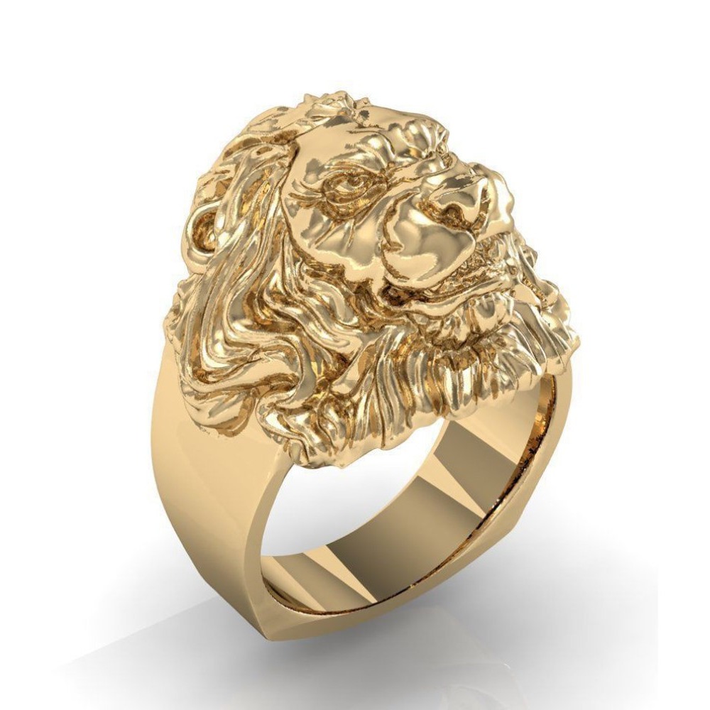 Fine Jewelry 18 Kt  Solid Yellow Gold Lion Head Men'S Ring Size 8-12