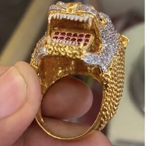 Fine Jewelry 18 Kt   Yellow Gold CZ Lion Face Men'S Ring Size 8-11