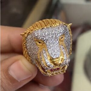 Fine Jewelry 18 Kt   Yellow Gold CZ Lion Face Men'S Ring Size 8-11