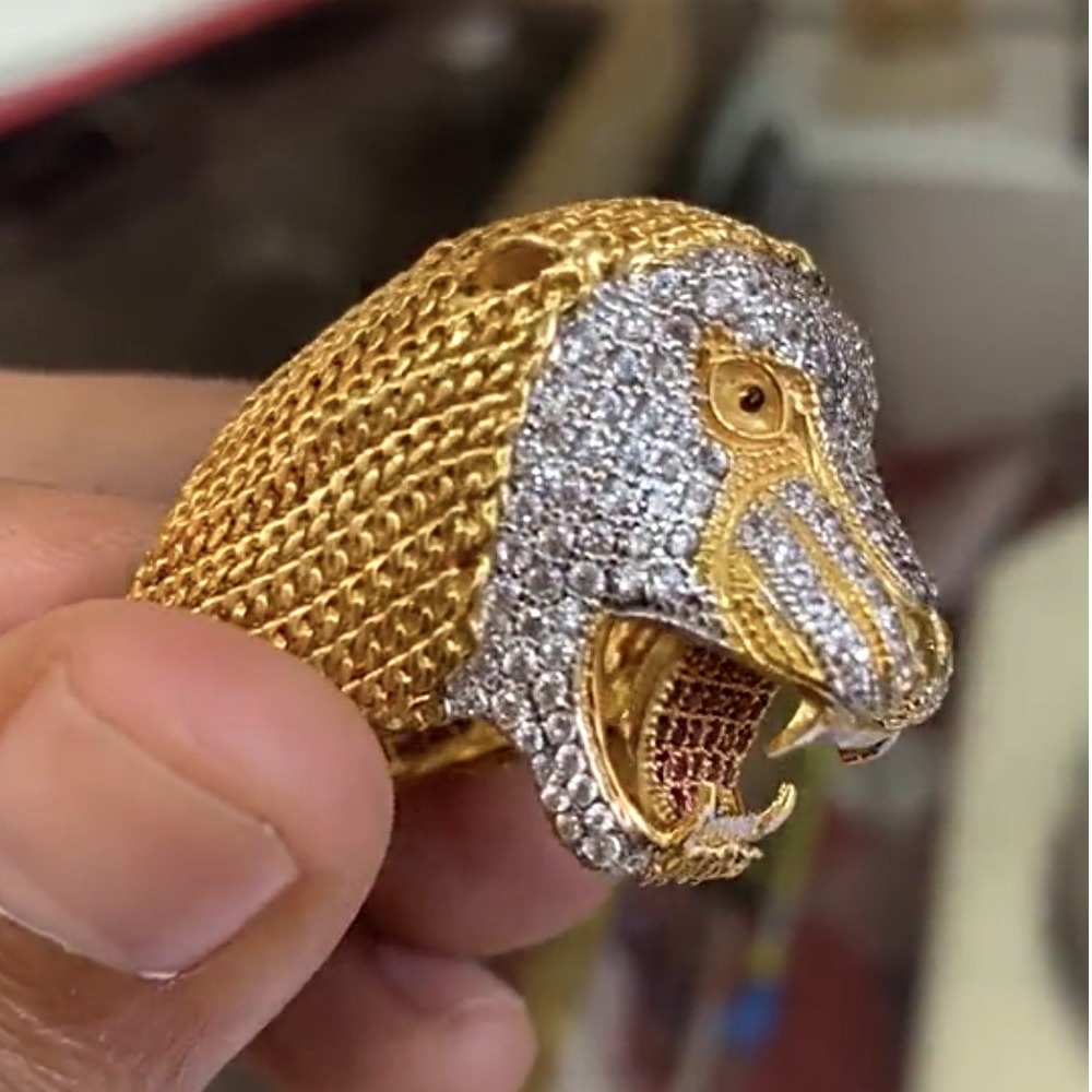 Fine Jewelry 18 Kt   Yellow Gold CZ Lion Face Men'S Ring Size 8-11