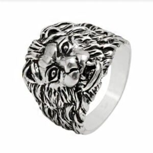 Fine Jewelry 18 Kt Hallmark  White Gold Lion Face Men'S Ring Size 8-11