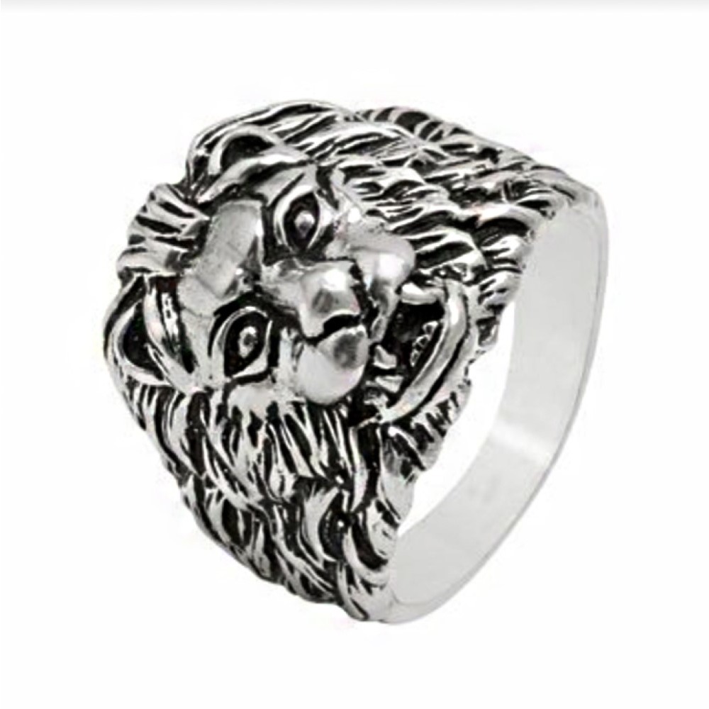 Fine Jewelry 18 Kt Hallmark White Gold Lion Face Men'S Ring Size 8-11 - Image 4