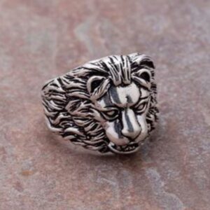 Fine Jewelry 18 Kt Hallmark  White Gold Lion Face Men'S Ring Size 8-11