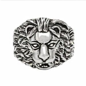 Fine Jewelry 18 Kt Hallmark  White Gold Lion Face Men'S Ring Size 8-11