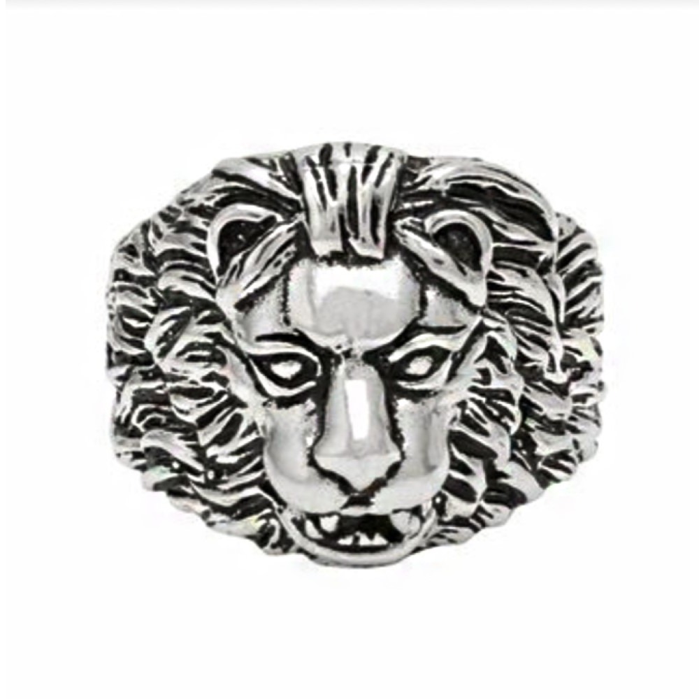Fine Jewelry 18 Kt Hallmark White Gold Lion Face Men'S Ring Size 8-11 - Image 2
