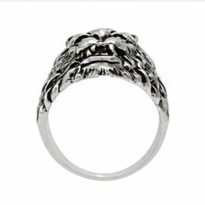 Fine Jewelry 18 Kt Hallmark  White Gold Lion Face Men'S Ring Size 8-11