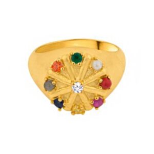 18 Kt  Solid Yellow Gold  Multi Color Gemstones Unisex Ring Size 6-9